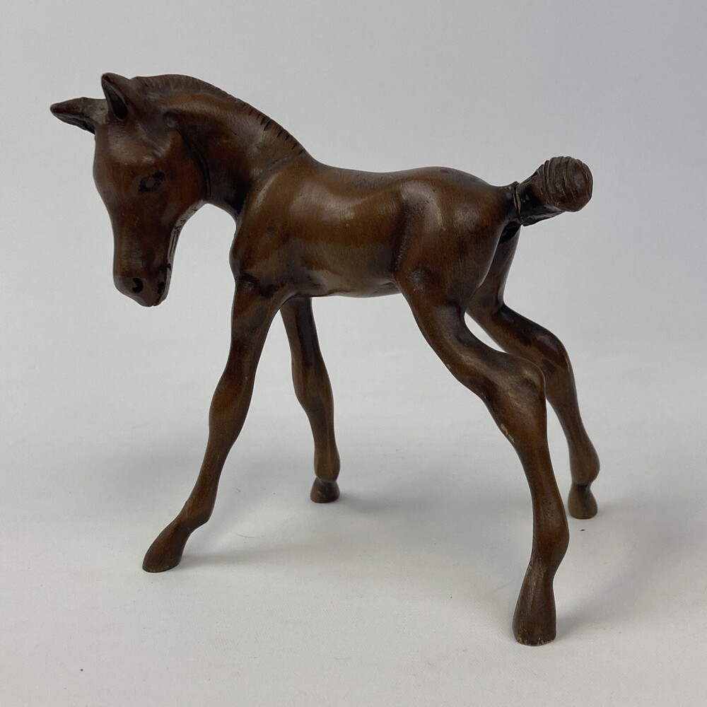 VTG Grand Wood Mahogany 4.5" Carved Arabian Horse Colt Filly Foal 3D Equine Art